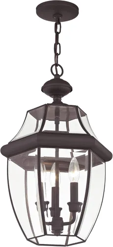 Miniatura 5 de Livex Lighting 2355-07 Monterey - Linterna colgante de latón macizo con acabado de bronce para exteriores con cristal biselado transparente