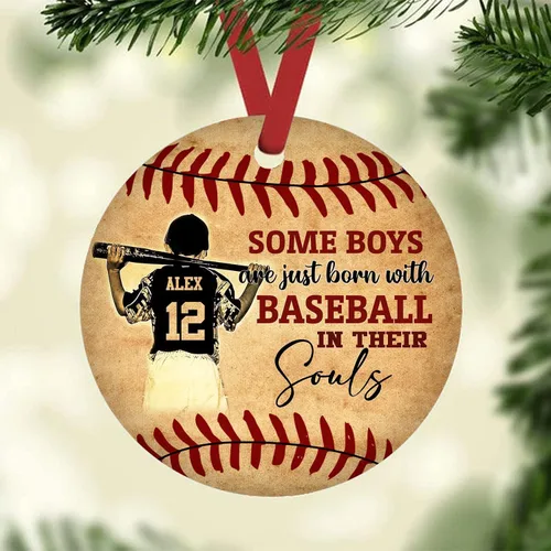 Adorno de béisbol personalizado para decoración del árbol de Navidad, adorno de Navidad personalizado de béisbol en forma 2D, regalo plano para BBC 1