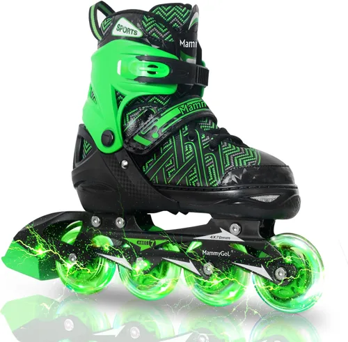 MammyGol Patines en línea para niños y niñas Patines ajustables con ruedas iluminadoras Patines para principiantes Verde