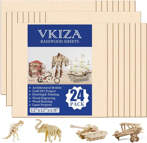 Miniatura 10 de Paquete de 20 hojas de tilo de 16 x 16 x 1/8 pulgadas, madera de tilo de 0.118 in para corte y grabado láser, tablero fino de madera contrachapada