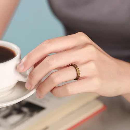 Miniatura 85 de Egnaro Anillos de boda de silicona para ella, conjuntos de novia de goma para mujer, bandas finas, diseño trenzado de hojas apilables con ranuras