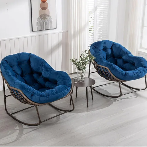 Miniatura 17 de Mecedora para porche delantero para interiores y exteriores, silla reclinable acolchada de ratán, para patio, jardín, sala de estar
