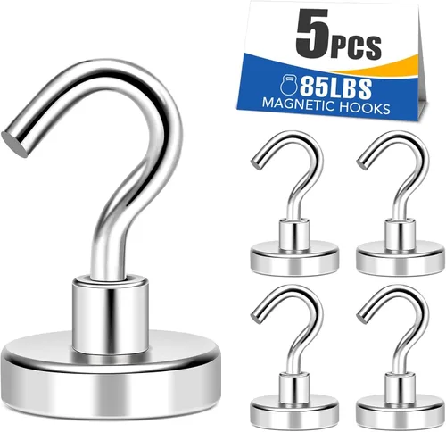 Miniatura 20 de MIKEDE Ganchos magnéticos negros resistentes de 30 libras, imanes fuertes con ganchos de metal para soportes colgantes al aire libre, 6 ganchos