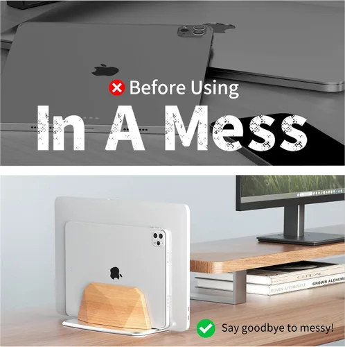 Miniatura 6 de AFOOYO Soporte vertical para laptop, soporte ajustable de madera para laptop, base de escritorio compatible con todos los MacBook, Surface