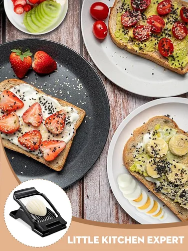 Miniatura 7 de BIBURY Cortador de Huevos, Cortador de Huevos para Huevos Duros, Cortador de Aluminio Resistente para Huevos, Setas, Fresas y Frutas Blandas, Negro