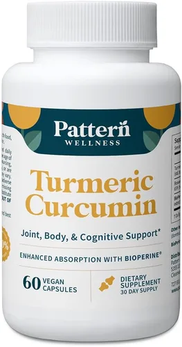 Pattern Wellness Curcumina de cúrcuma – 95% curcuminoides con pimienta negra BioPerine – Apoya la salud articular, cognitiva e inmunológica – Sin
