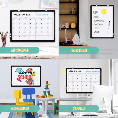 Miniatura 6 de Pizarra blanca con calendario mensual para pared, pizarra de borrado en seco de 16 x 12 pulgadas, pequeña pizarra blanca magnética, tablero colgante