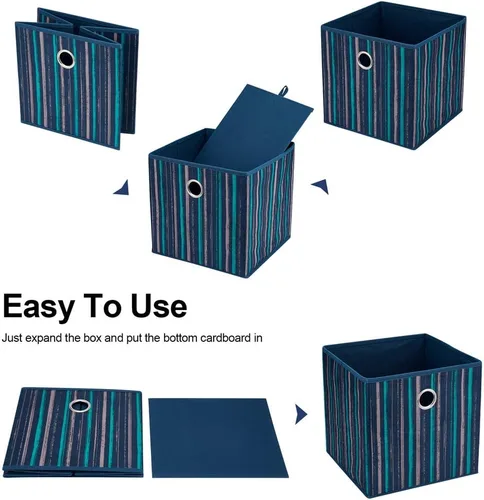 Miniatura 5 de QY-SC17-6 - Cubos de almacenamiento de tela con rayas verticales de 11 x 11 x 11 pulgadas, cajas de almacenamiento plegables, cestas de Cepillo