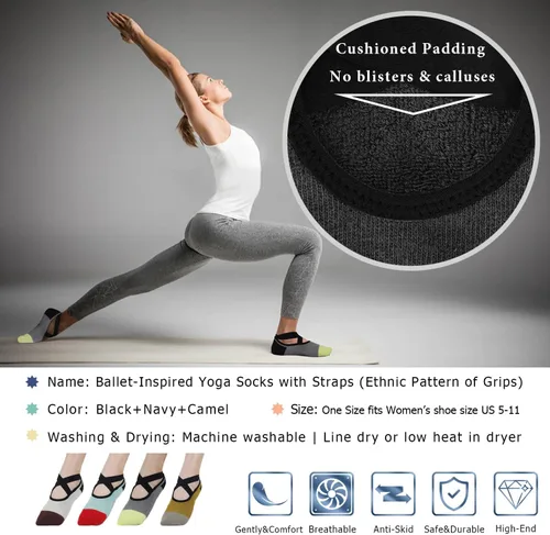 Miniatura 64 de Ozaiic - Calcetines de yoga para mujer con correas y agarres antideslizantes, ideales para pilates, Pure Barre, ballet, danza y entrenamiento