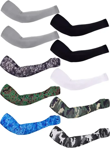 Miniatura 11 de Boao 10 pares de mangas de protección solar UV para brazos, refrescantes, antideslizantes, para tatuajes, con agujeros para el pulgar, para hombres