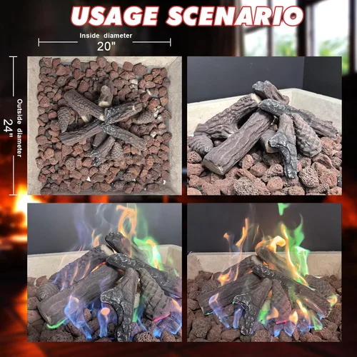 Miniatura 3 de MrGas - Juego de 10 troncos de chimenea falsos de tamaño pequeño con conos de pino, insertos de gas para chimenea de madera de cerámica, troncos