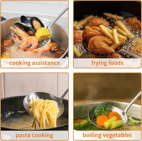 Miniatura 8 de TBWHL Espumadera Cuchara Ranurada, Cucharas Ranuradas para Cocinar, Cuchara Ranurada de Acero Inoxidable 304 Resistente con Mango Ergonómico al