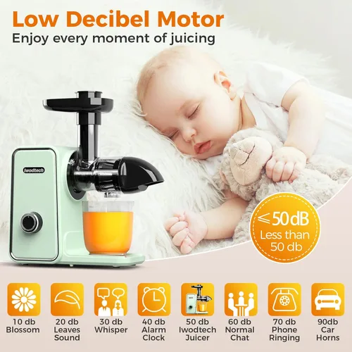Miniatura 5 de Máquina exprimidora, exprimidor de prensa en frío con 2 modos de velocidad, exprimidor de verduras y frutas, exprimidor de apio, fácil de limpiar