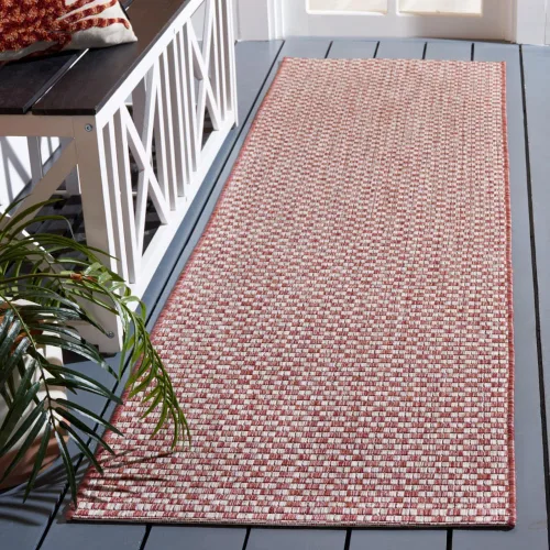 Miniatura 74 de SAFAVIEH Alfombra lavable al aire libre Courtyard Collection - 6'7" x 9'6", azul claro y gris claro, no desprende pelusa y fácil limpieza, ideal