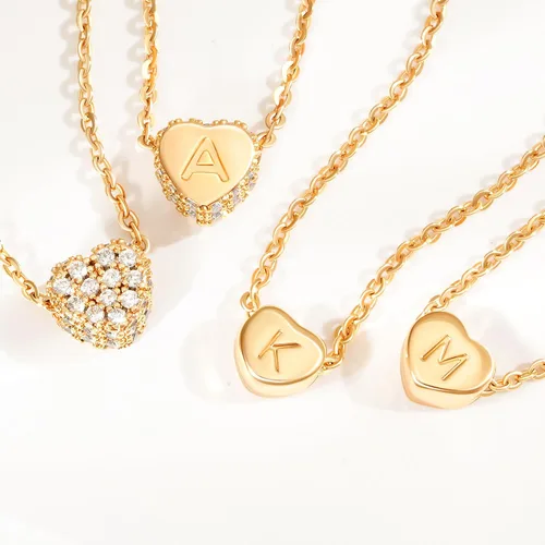 Miniatura 6 de Collar de corazón con inicial de oro pequeño, chapado en oro de 14 quilates, hecho a mano, delicado collar de corazón con letra para mujer, collar