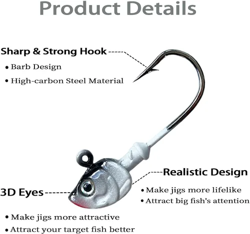 Miniatura 4 de Swimbait Jig Heads, 10 unidades de cabezas de plantilla de pesca, ganchos de agua salada, cabeza de plantilla de Swimbait, cabezas de pesca de 3/8oz
