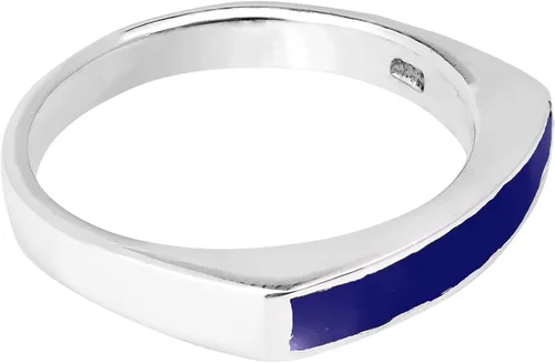 Miniatura 3 de AeraVida Anillo de plata de ley 925 con incrustaciones de lapislázuli azul de imitación de barra rectangular Anillos de boda clásicos para mujer