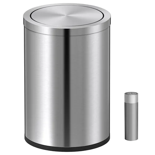 Miniatura 8 de Mini bote de basura con tapa, cubo de basura pequeño de escritorio para reciclaje, bonito bote de basura de metal para uso en encimera de mesa