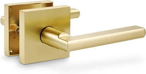 Miniatura 18 de Linkaa Paquete de 2 manijas de puerta de latón dorado para puerta francesa de armario (2 manijas), 1 par, manija de puerta cuadrada de latón
