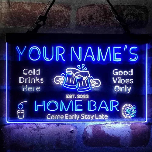 Miniatura 2 de ADVPRO Letrero de neón LED de doble color personalizado para el hogar, con tu nombre, año de fundación, bar de cerveza, blanco y azul, 12 x 8.5