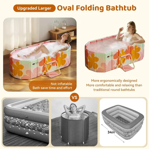 Miniatura 7 de Bañera Plegable Portátil, Bañera Independiente Sin Instalación, Bañera de Remojo SPA para Baño, Cabina de Ducha Plegable para Baños Calientes y Rosa