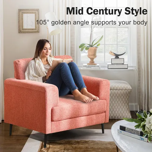 Miniatura 3 de Silla decorativa de gran tamaño, sillas tapizadas para sala de estar, sofá individual con patas de metal, cómoda silla de lectura de tela de lino