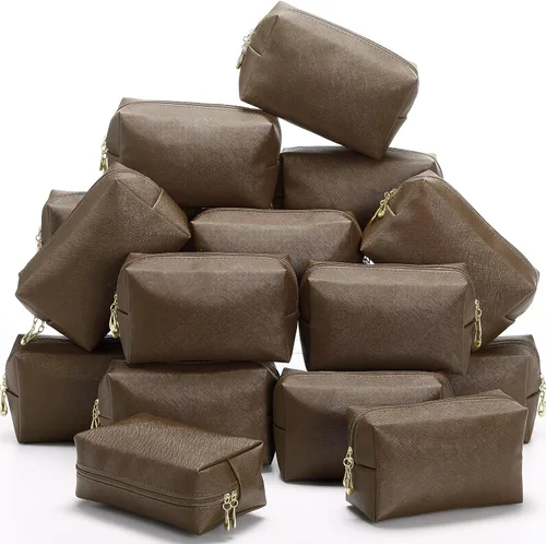 Miniatura 17 de Kigeli 15 piezas de bolsas de maquillaje estéticas, bolsas de cosméticos de cuero PU impermeables, bolsas de aseo lisas, bolsas de maquillaje a