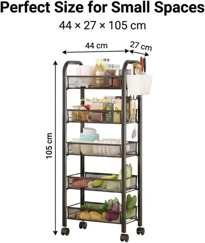 Miniatura 2 de Cesta de frutas delgada de 5 niveles, carrito apilable de almacenamiento de verduras para cocina, organizador de frutas de alambre de metal sobre