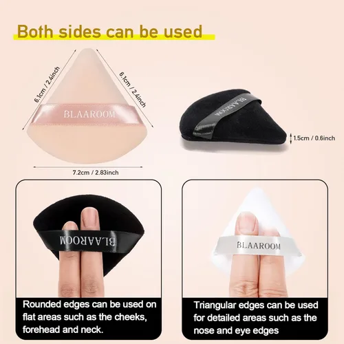 Miniatura 5 de 6 piezas de maquillaje facial de terciopelo suave triángulo para polvo suelto, polvo mineral, polvo corporal, base cosmética húmeda y seca, Desnudo