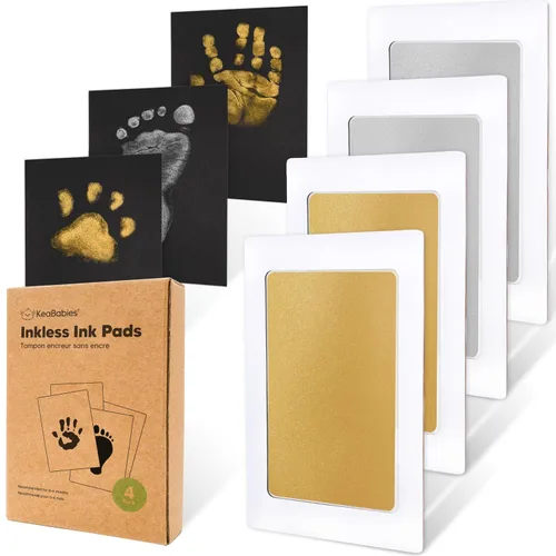 Paquete de 4 Almohadillas de Mano y Huella de Bebé Sin Tinta - Almohadilla de Tinta Libre de Desorden para Recuerdo de Recién Nacido, Kit de