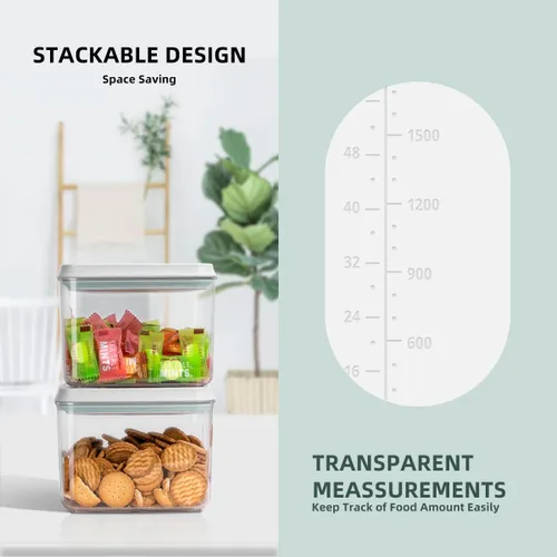 Miniatura 3 de Juego de 8 recipientes herméticos de almacenamiento de alimentos con tapas, recipientes apilables para organización de despensa de cocina, ideal 9