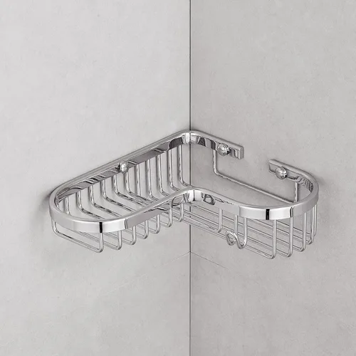 Miniatura 6 de Organizador de ducha de esquina cromada, jabonera de esquina, estante de alambre de latón macizo para ducha interior, soporte de jabón de baño