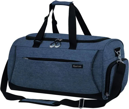 Kuston Bolsa de gimnasio deportiva con compartimento para zapatos y bolsillo húmedo, bolsa de lona para gimnasio para hombres y mujeres, Azul