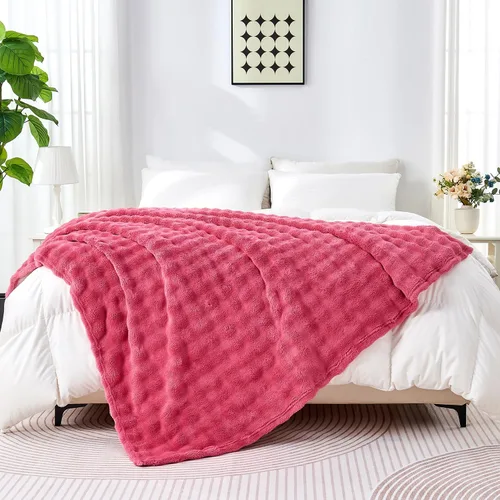 Miniatura 10 de Wajade Manta de forro polar suave para sofá, 90 x 106 pulgadas, manta decorativa de burbujas 3D, acogedora y esponjosa, manta ligera y cálida