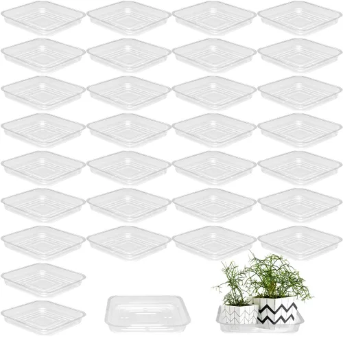 Miniatura 16 de Paquete de 30 platillos de plantas para interiores, bandejas de plantas de 4 pulgadas para macetas, bandejas de plástico para plantas, bandejas