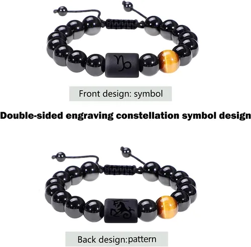 Miniatura 9 de SUMMER LOVE Father's Day Gifts Zodiac Bracelet for Men Women 10mm Natural Black Onyx Stone Star Sign Constellation Beaded Protection Bracelet