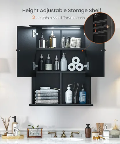 Miniatura 5 de HAIOOU Armario de Pared para Baño con Luz LED con Sensor de Movimiento, Gabinete de Medicina de Madera Montado en Pared, Gabinete de Almacenamiento