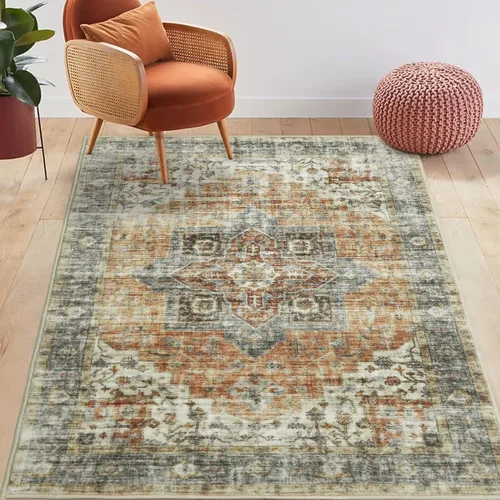 Miniatura 9 de FairOnly Alfombras lavables de 2 x 3 pulgadas, alfombra antideslizante de pelo bajo, alfombra de piso con estampado envejecido, alfombra de área