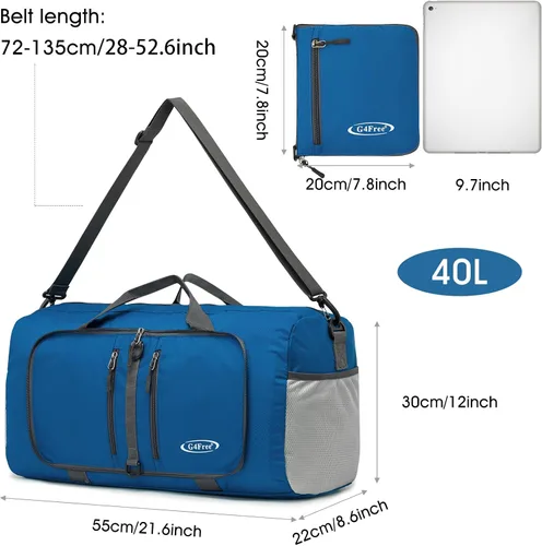 Miniatura 3 de G4Free, bolsa plegable, de lona, para viajar, liviana, de 22 pulgadas, para equipaje, deportes, gimnasio