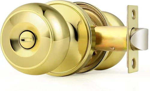 Probrico Home Bed & Bath - Pomo de puerta de privacidad en latón pulido, accesorios interiores de bola plana, cerradura universal sin llave, 1