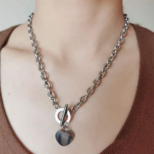 Miniatura 3 de WangGao Elegent Love - Cadena de eslabones de acero inoxidable en blanco con dije de corazón para mujer, cierre de palanca, Metal