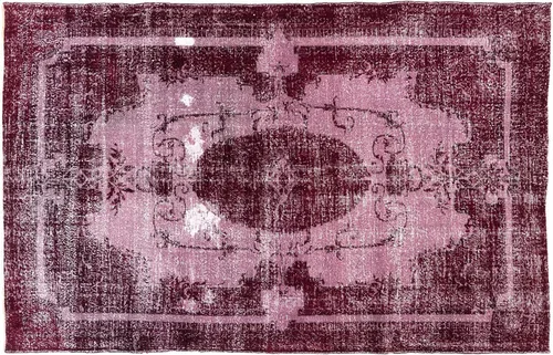 Miniatura 2 de 6.9x10.7 Ft Handmade Medallion Design Vintage Turkish Area Rug Over-Dyed in Red, Ideal 4 Modern Interiors. A321