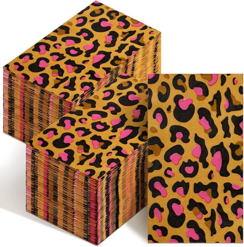 Miniatura 7 de Zonon Servilletas desechables con estampado de leopardo, toallas de mano desechables para baño, cóctel, cena, servilletas de papel decorativas