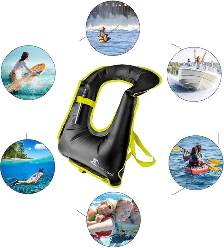 Miniatura 7 de OMOUBOI Chaleco de esnórquel para adultos, chalecos de natación inflables para buceo, esnórquel, natación y seguridad (adecuado para 100-220 libras)