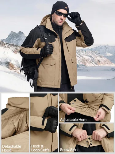Miniatura 5 de FREE SOLDIER Chaqueta de esquí impermeable para hombre, abrigo cálido de invierno para nieve, snowboard con múltiples bolsillos, capucha desmontable