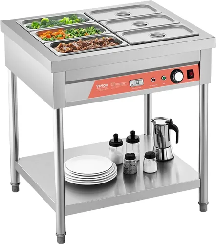 Miniatura 15 de VEVOR Calentador de Alimentos Eléctrico Comercial, 7 Bandejas + 2 Ollas Mesa de Vapor, 1800W Calentador de Alimentos Profesional para Buffet
