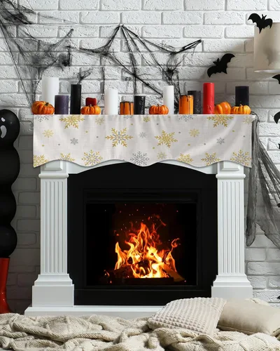 Miniatura 3 de Funda para bufanda de chimenea con diseño de copo de nieve dorado, para Navidad, Halloween, Acción de Gracias, otoño, decoración de interiores