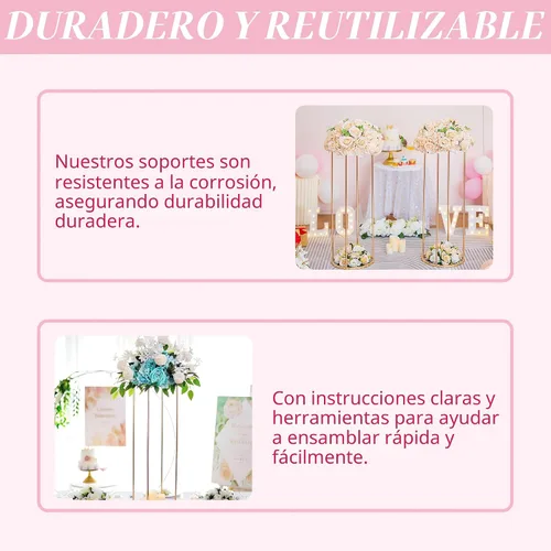 Miniatura 6 de 3 soportes de pedestal cilíndrico para fiestas, soportes cilíndricos redondos de metal dorado para flores de fiesta, columnas de exhibición, soporte