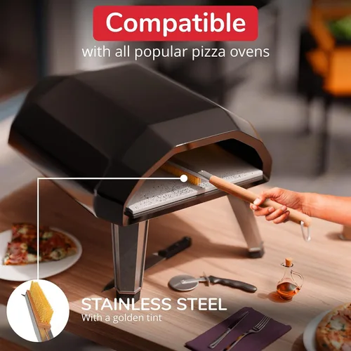 Miniatura 3 de Senwosa Cepillo para horno de pizza de 22 pulgadas con raspador de piedra, cerdas de acero inoxidable resistentes al calor, mango extra largo