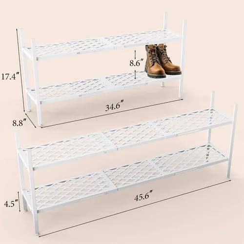 Miniatura 3 de Zapatero expandible organizador de zapatos de metal, 2 niveles apilable largo soporte de almacenamiento de zapatos para armario, piso, entrada